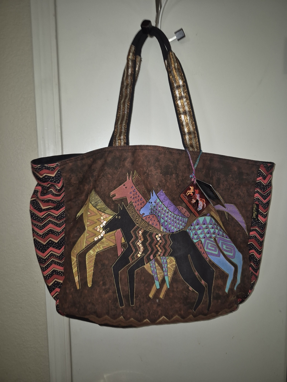 Brown Multi-Color Horse Print Tote Bag Laurel Burch New